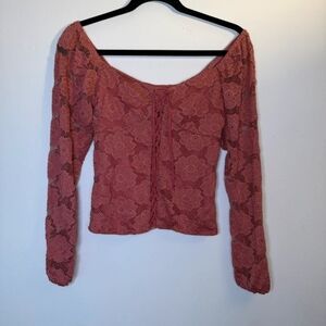 Women’s Lace Off-Shoulder Long Sleeve Top - Dusty Rose
